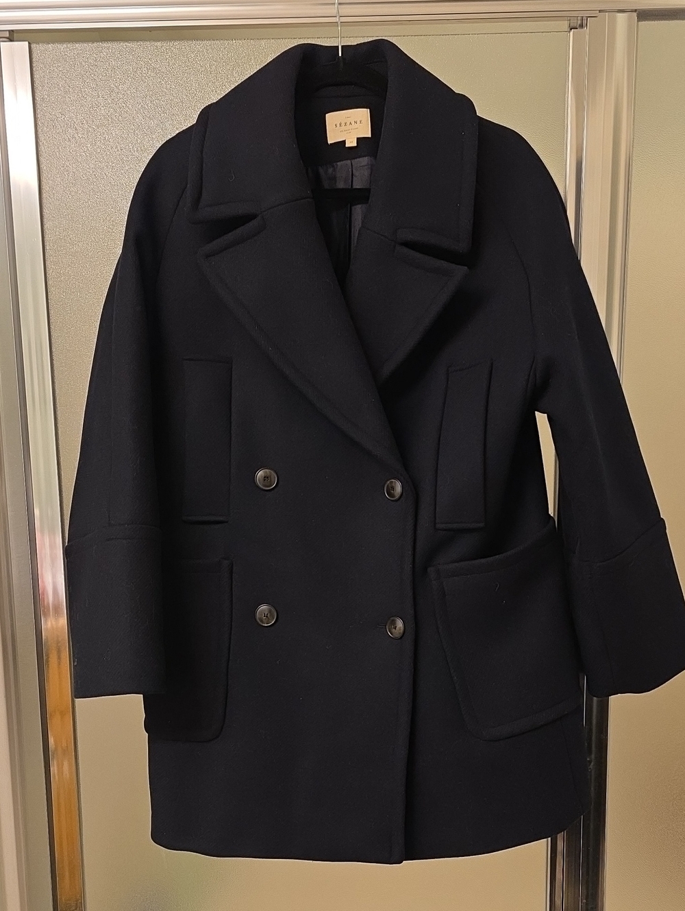 Sézane Black Double-Breasted Wool Pea Coat